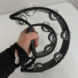 Double Row Half Moon Handheld Tambourine with Metal Jingles - Black